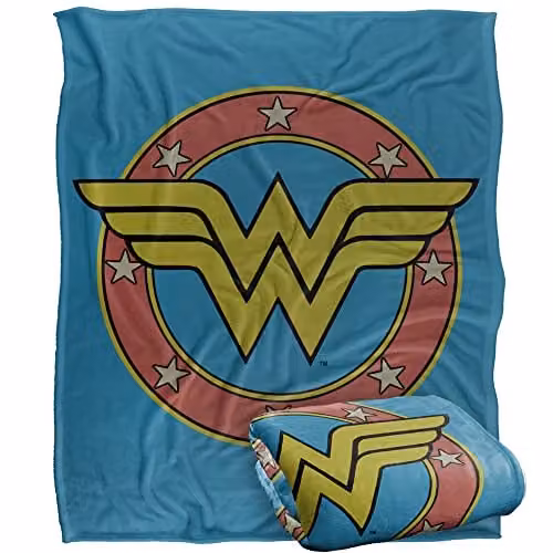 LOGOVISION Wonder Woman Silky Touch Super Soft Fleece Throw Blanket, Multicolour and White, W: 152 cm, D: 127 cm