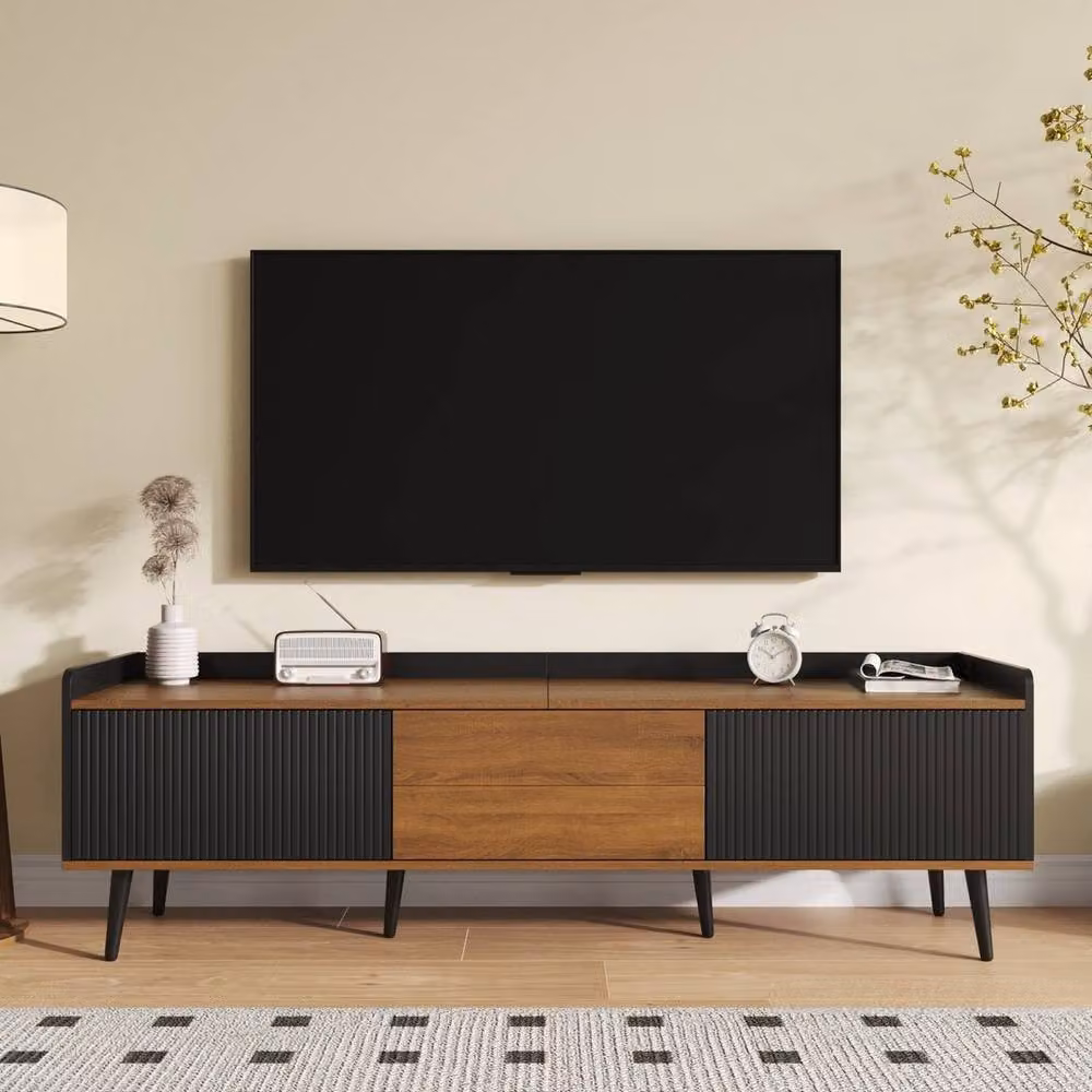 KORVIXA Modern Black TV Stand Media Unit with Storage, W/D/H: 100 x 100 x 100 cm – 3