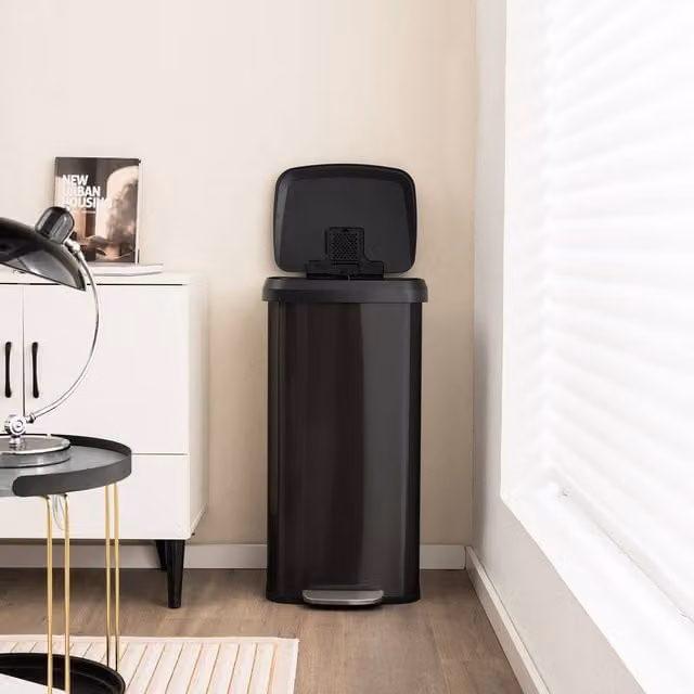 Costway 68L Stainless Steel Recycling Pedal Bin with Lid and Handle in Black – 1