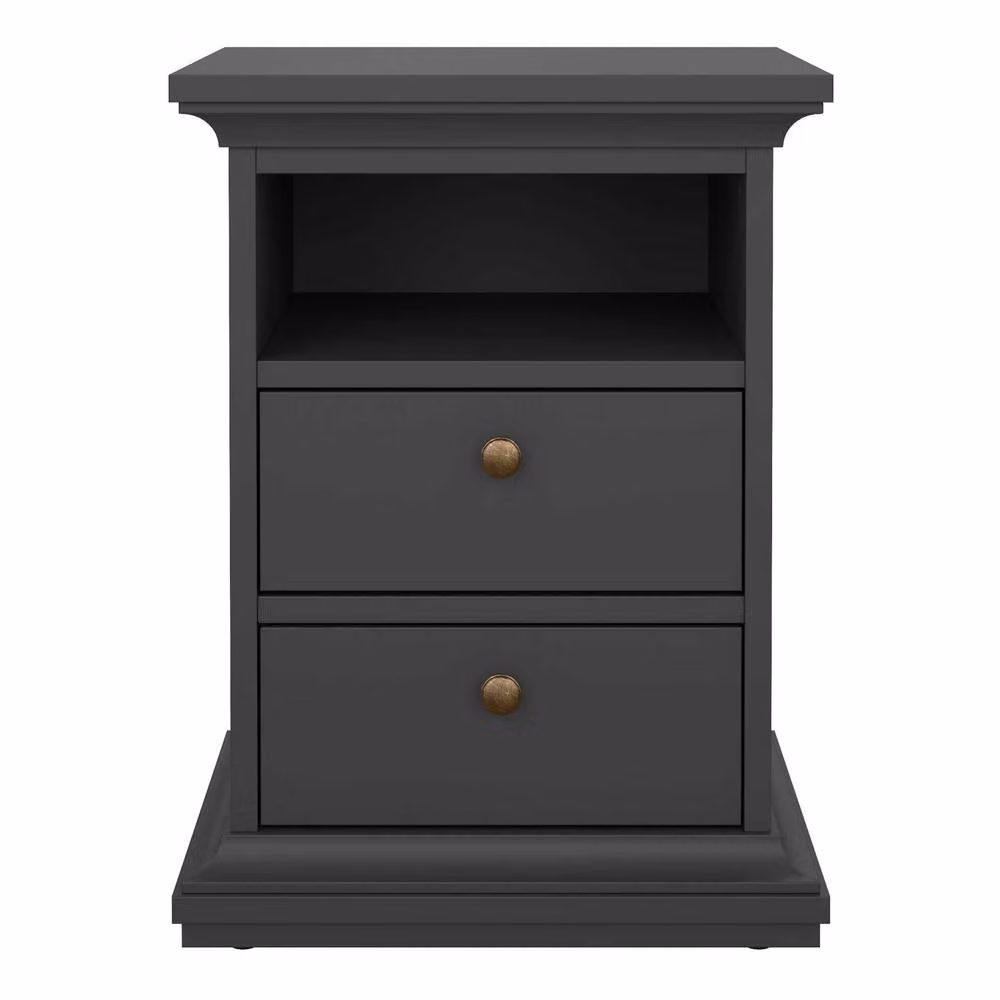 Wyld Haus Osaka Farmhouse Bedside Table in Grey with 2 Drawers, W/D/H: 40.0 x 43.6 x 58.8 cm – 2
