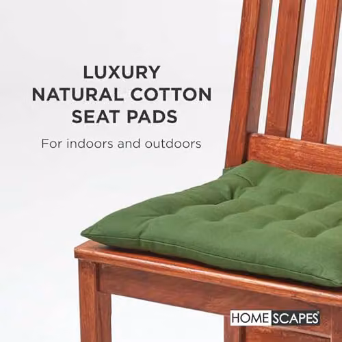 Homescapes Set of 4 Green Cotton Quilted Seat Pads, W/D/H: 40 x 40 x 6.5 cm – 5