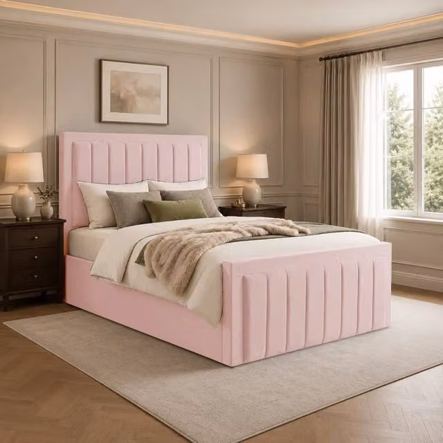 Desire Deco Lucia Plush Velvet Ottoman Storage Bed Frame, Pink, Super King, W: 200 cm x D: 200 cm