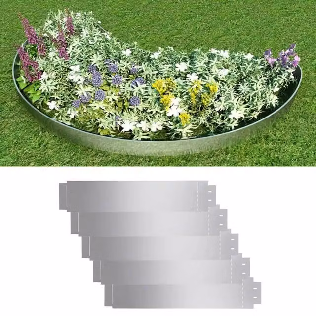 Berkfield Home 5-Piece Galvanised Steel Lawn Fences in Silver, H 100 x W 19 cm