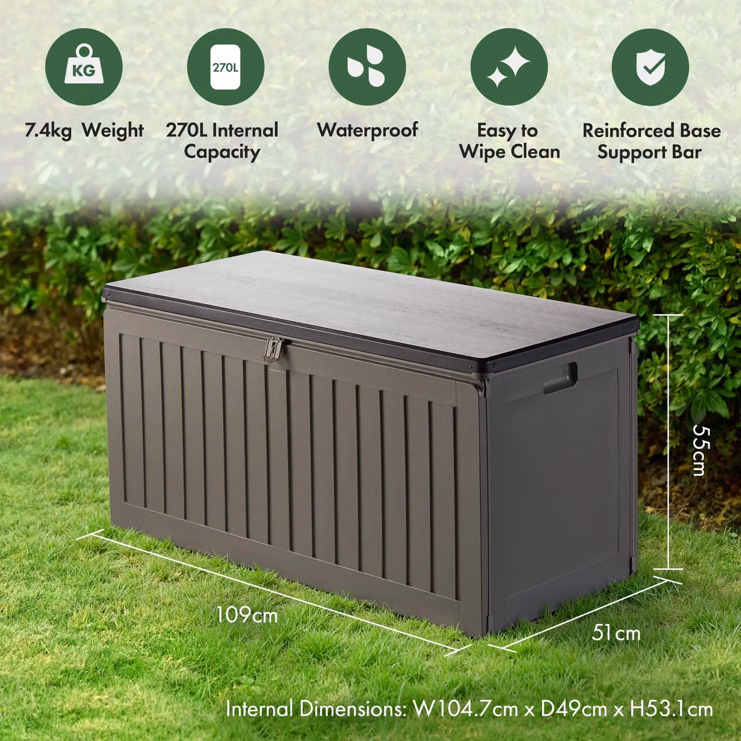 VonHaus 270L Plastic Garden Storage Box in Grey – 2