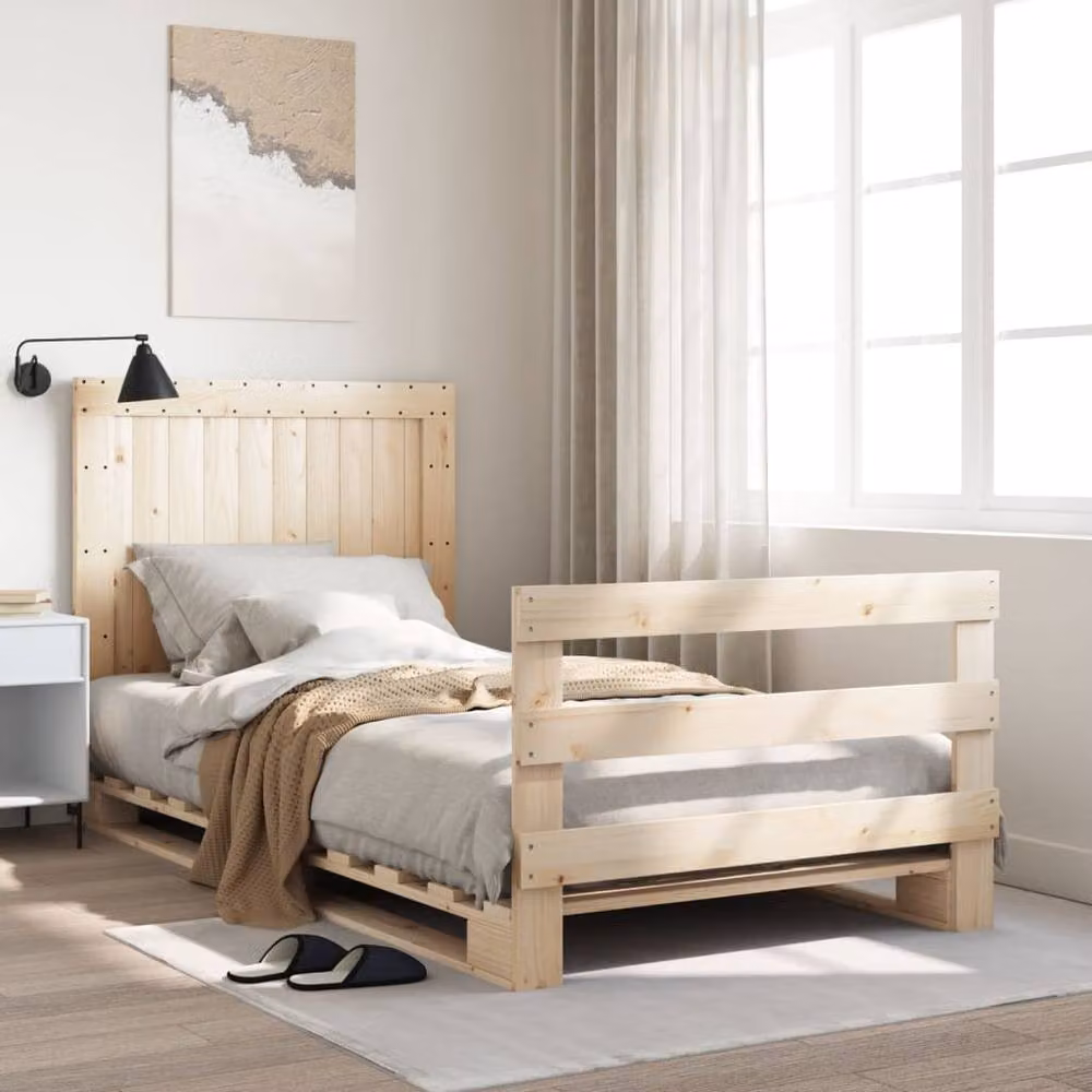 Berkfield Home Beautiful Bed Frame with Headboard in Natural Pine, W/D/H: 100 x 200 x 104 cm – 2