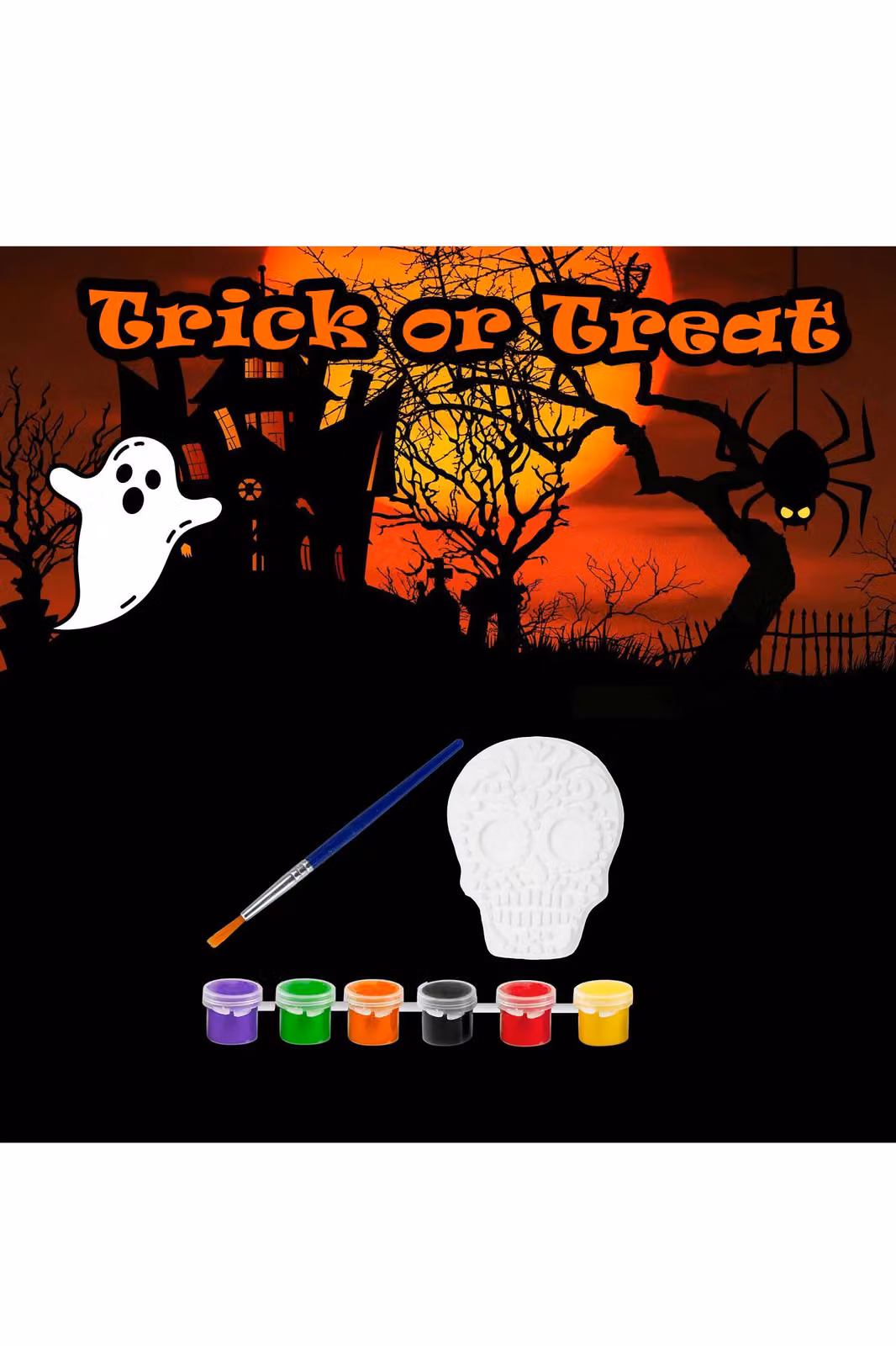 VFM e-Store Halloween Decorations Craft Paint Kit with 23.5 cm Skull in White – 3