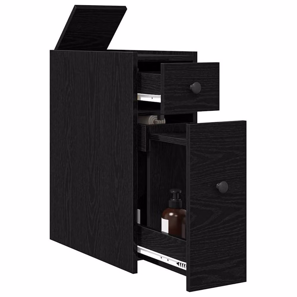 Berkfield Home Narrow Bathroom Cupboard with Wheels in Black Oak Matt Engineered Wood – 3