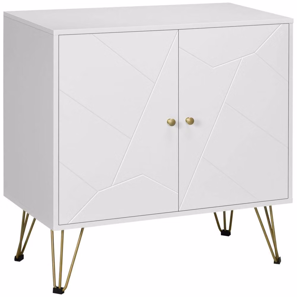 Wyld Haus Vifiva White Slim Sideboard with Gold Hairpin Legs and 2 Doors – 2