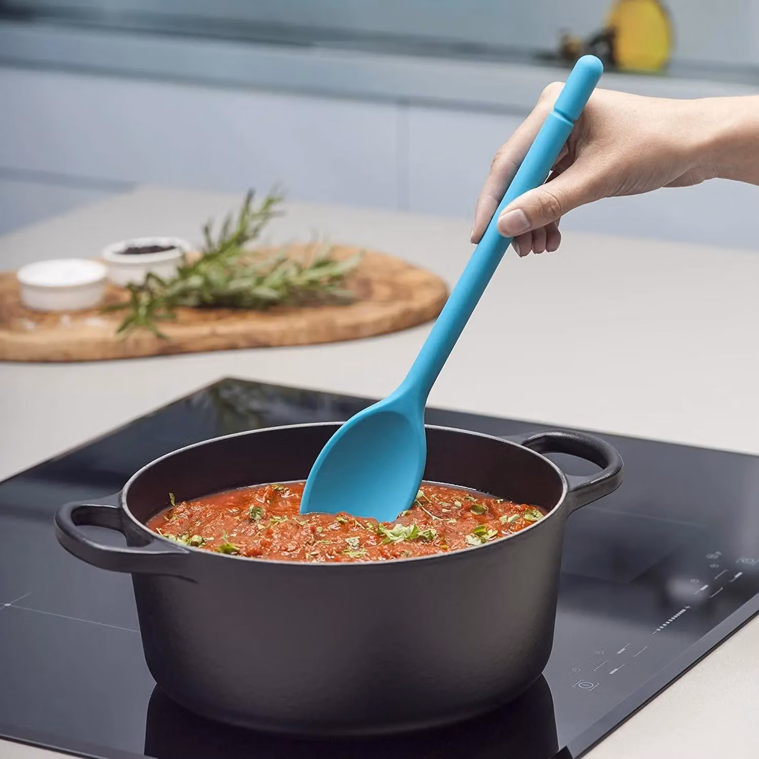 Zeal Traditional Silicone and Stainless Steel Oval Cooking Spoon, 30 cm, Blue – 4