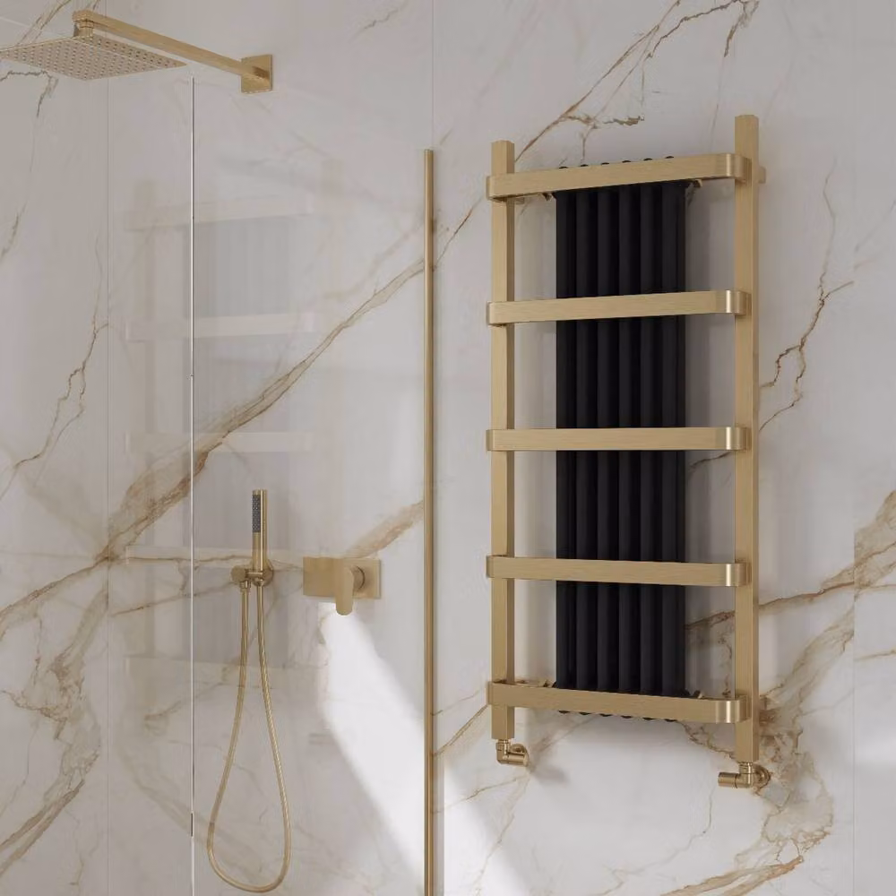Bathroom Kingdom Regina Brushed Brass Heated Towel Rail in Gold, W/H: 55 x 120 cm – 2