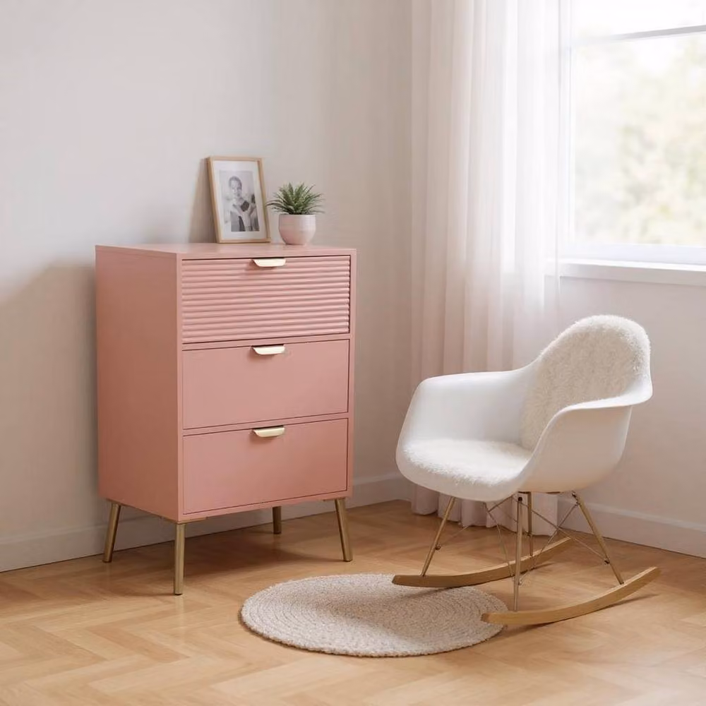 Minster 3 Drawer Wood Chest of Drawers in Pink, W: 40 cm, D: 30 cm, H: 75 cm – 2