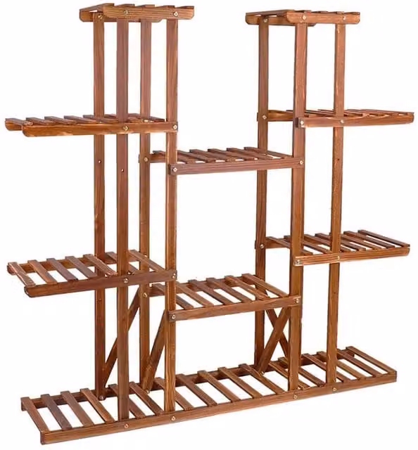 NESTLUNE Multi Tier Wood Plant Stand Display Flower Rack in Brown, W/D/H: 100 x 15 x 116 cm