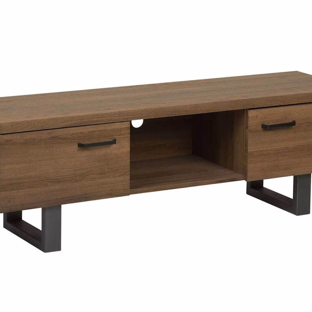 Wyld and Coco Industrial TV Unit in Dark Brown with Grey Metal Base – 2