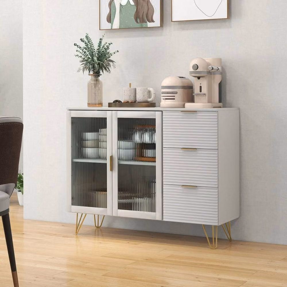 Kelvenix Modern Kitchen Storage Sideboard and Dining Buffet Server Cabinet in White and Gold – 2