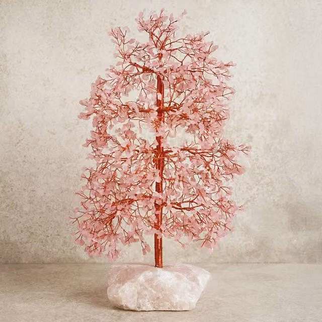 Serenity Large Pink Rose Quartz Tree of Life Tabletop Decoration