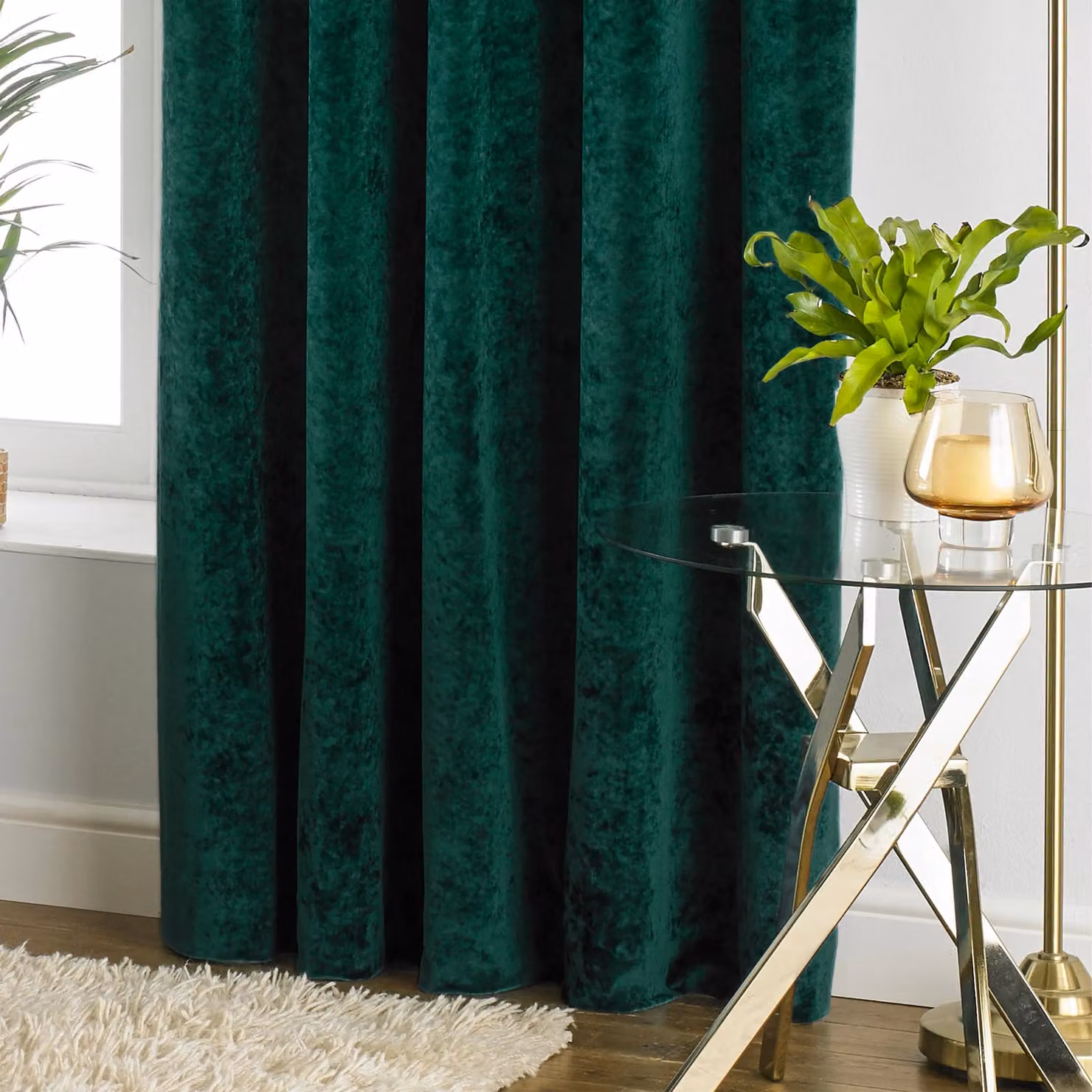 Paoletti Verona Crushed Velvet Eyelet Curtains in Green, Width: 229 cm, Drop: 137 cm – 2