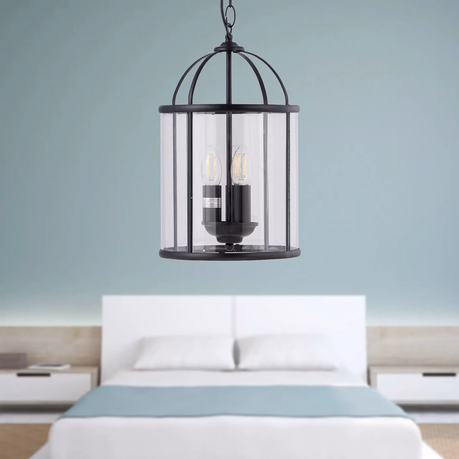 First Choice Lighting Alicia Set of 2 Black 3 Light Lantern Style Pendant Lights with Transparent Glass and Metal Finish – 3