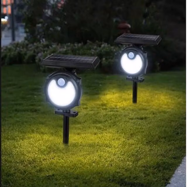 Extrastar Solar LED Wall Lamp and Garden Spike Floodlight with PIR Motion Sensor, Cool White, Pack of 2