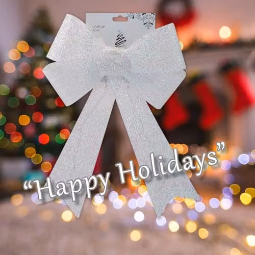 VFM e-Store Light Up Tinsel Bow Christmas Decoration, White, W/D/H: 29 x 43 x 10 cm – 4