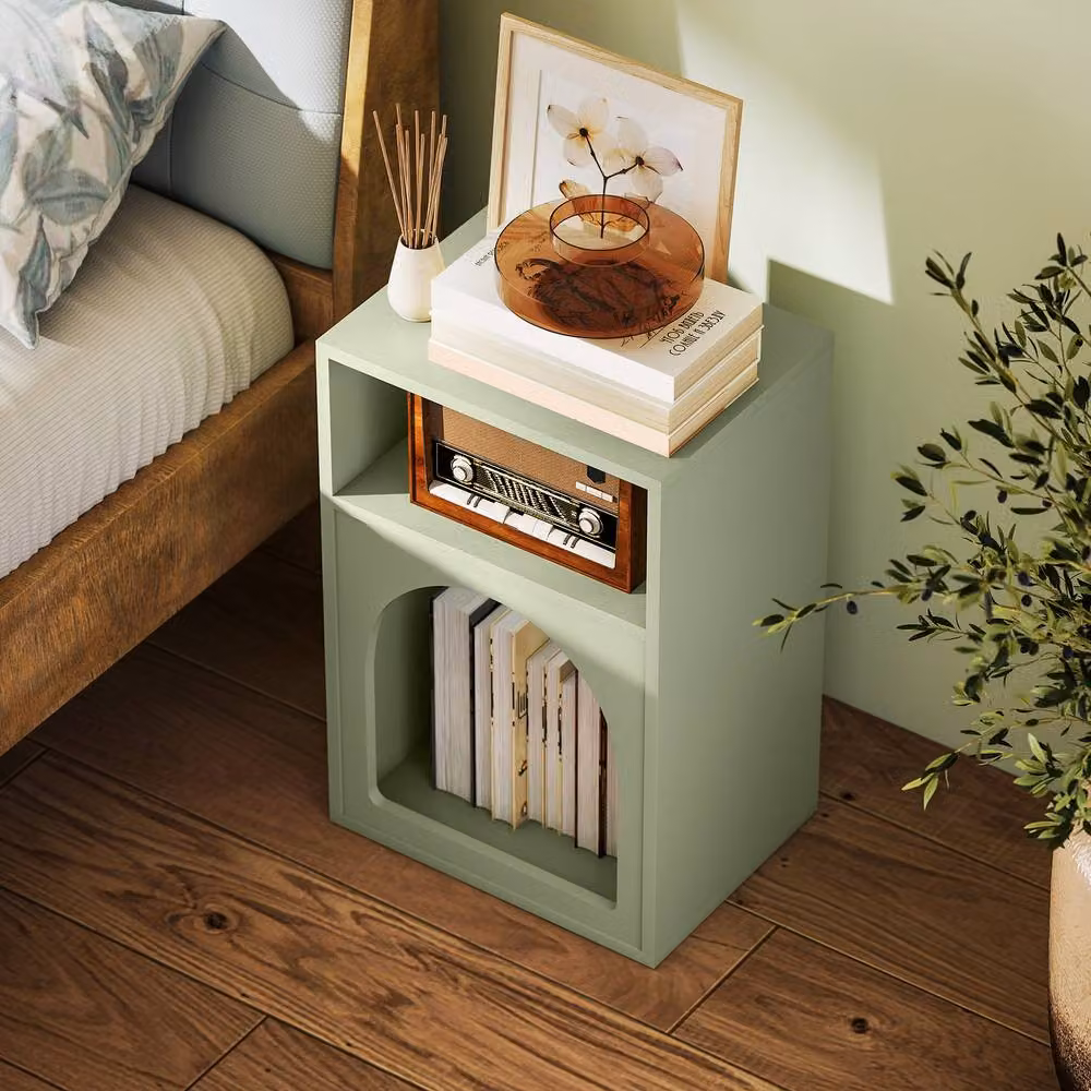 STILVORA Modern Green Bedside Table with 2 Open Compartments – 5