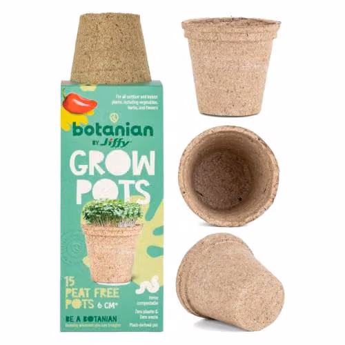 Jiffy Botanian Peat Free Fibre Growing Pots, 15 Pack, Brown