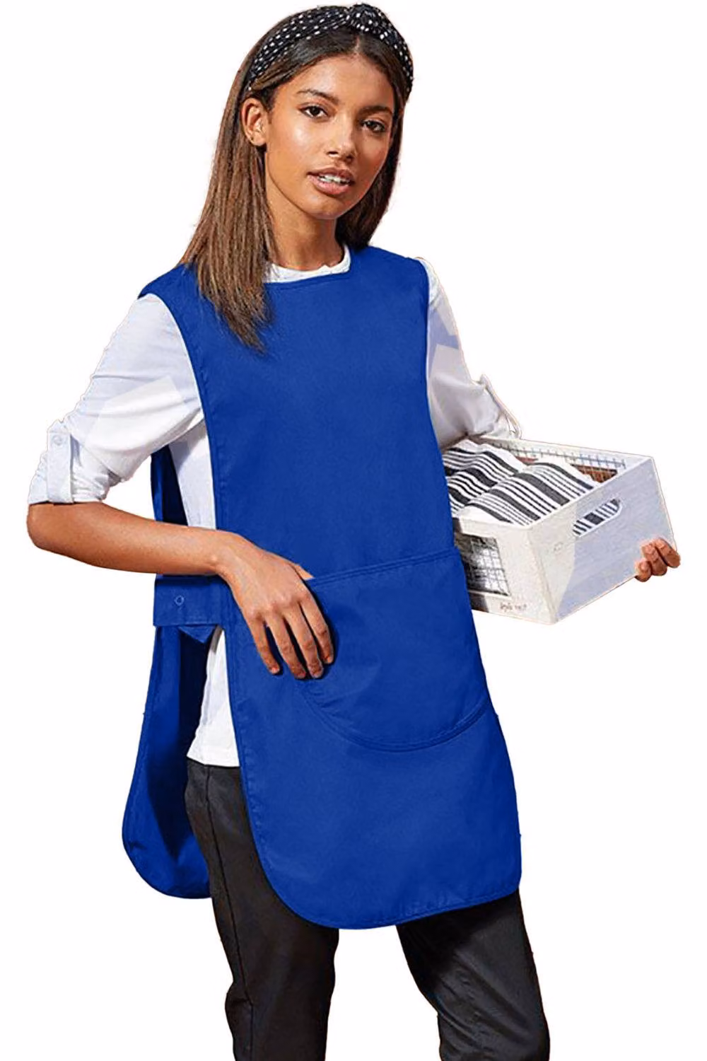 Premier Women's Long Length Pocket Tabard Workwear in Blue, Size: Medium – 2