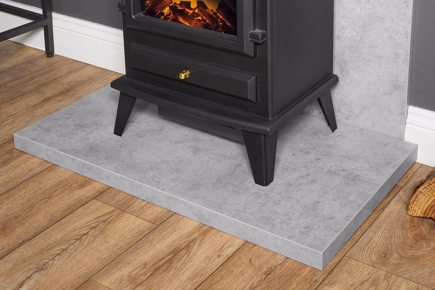 Acantha Fires & Fireplaces Tile and Hearth Set in Concrete Effect with Hudson Stove and Angled Pipe in Black – 4