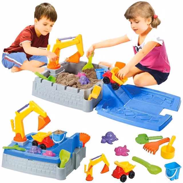 The Magic Toy Shop 2-in-1 Sand and Water Play Table with Accessories in Grey