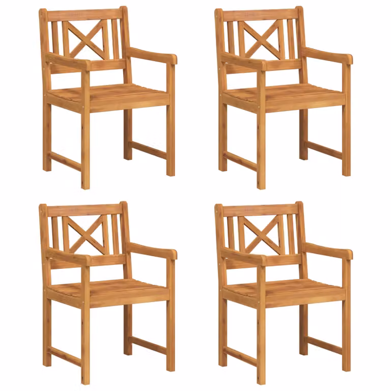 Berkfield Home Set of 4 Acacia Wood Garden Chairs in Brown, W/D/H: 56 x 55.5 x 90 cm