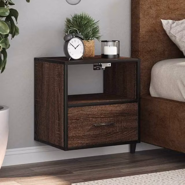 Berkfield Home Wall-mounted Bedside Cabinet in Brown Oak, W/D/H: 40 x 31 x 39.5 cm – 1