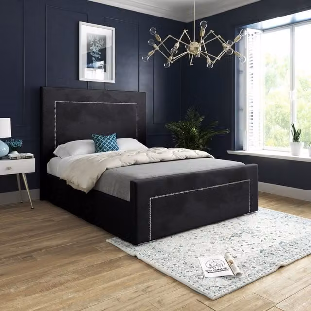 Casani Lucca Upholstered Velvet Bed Frame in Black, W/D/H: 90 x 200 x 137 cm
