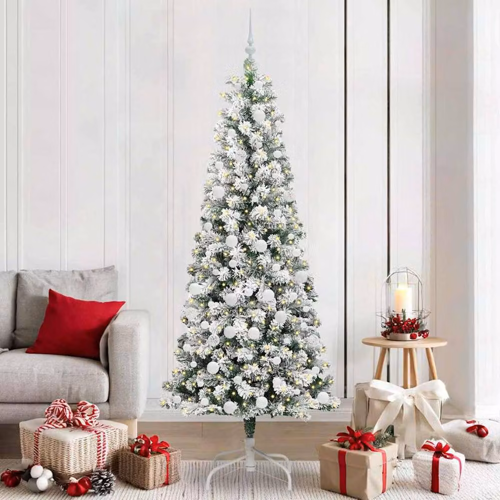 Berkfield Home Realistic Artificial Hinged Christmas Tree in Green and White, Height: 210 cm – 2