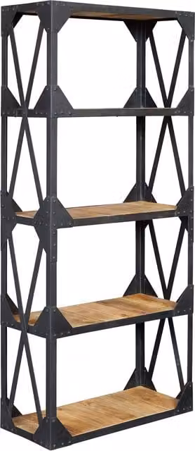 IH Design Industrial Metal and Wood Open Back Bookcase in Black and Brown