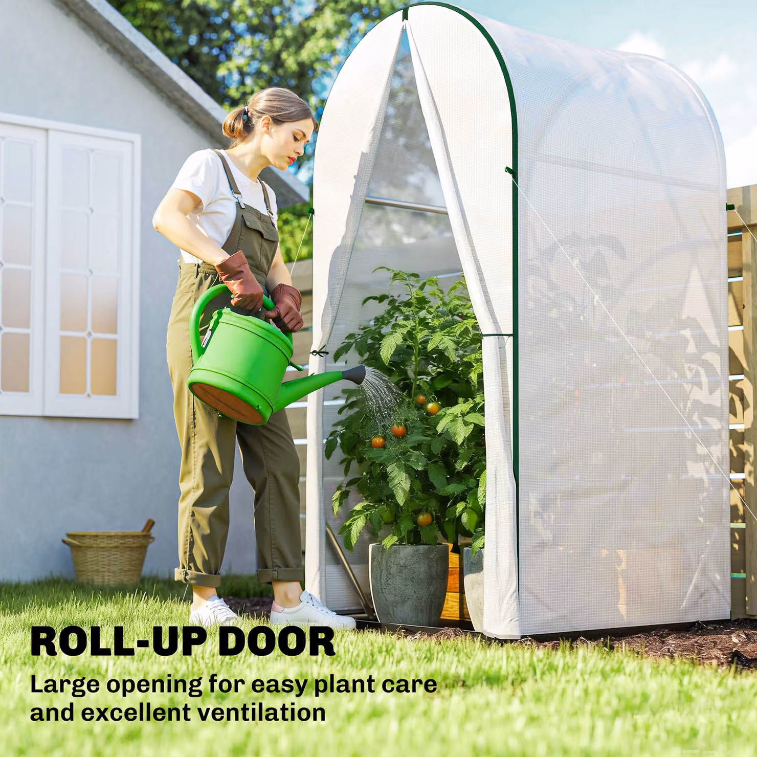 Outsunny Mini Portable Greenhouse with Roll-Up Door and PE Base, White, W/D/H: 100 x 100 x 195 cm – 4