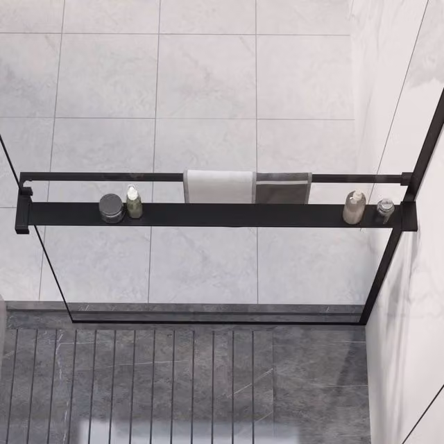 Berkfield Home Wall-Mounted Black Aluminium Shower Shelf for Walk-in Showers, Width: 90 cm – 1