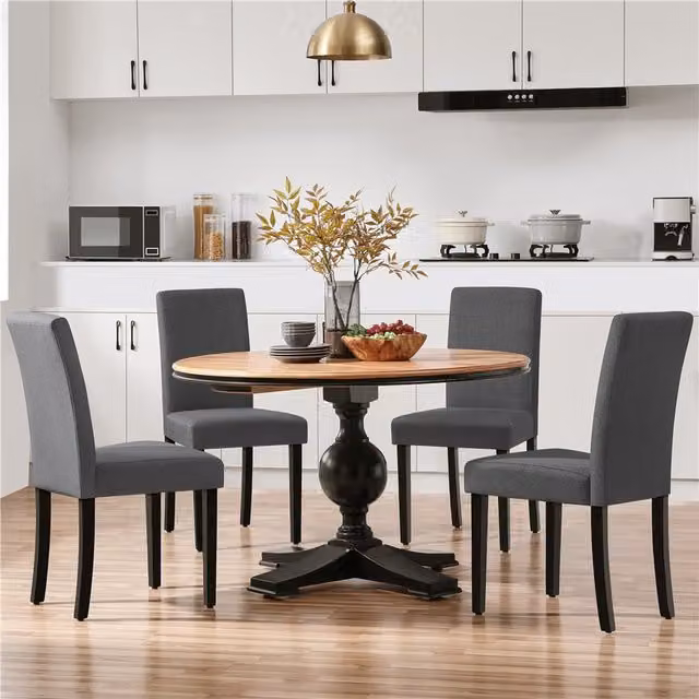 Yaheetech Set of 2 Modern Grey Fabric and Rubberwood Dining Chairs