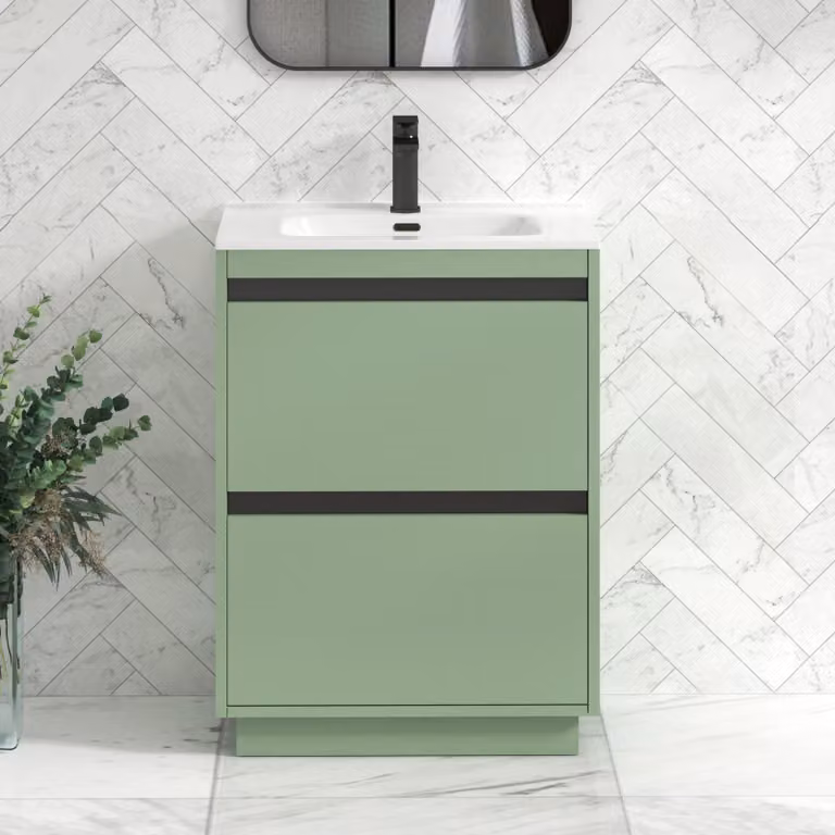 Royal Bathrooms Orion Mint Green 2 Drawer Floor Standing Vanity Unit with Ceramic Basin