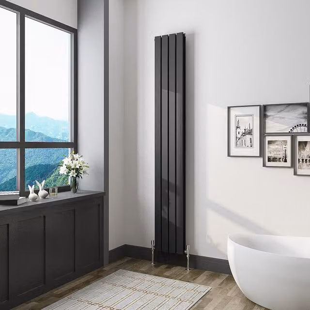 AicaBathroom Vertical Flat Panel Steel Radiator in Black, H 180 cm x W 27.2 cm x D 27.2 cm