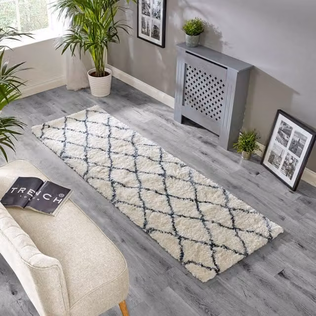 Asiatic Carpets Alto AL03 Moroccan Berber Shaggy Area Rug, Ivory and Blue, W: 240 cm, Pile Height: 50 mm