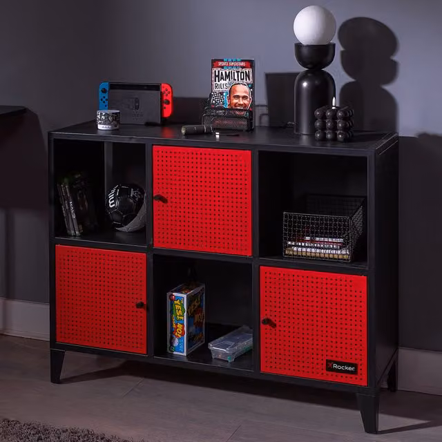 X Rocker Mesh-Tek Wide 6 Cube Storage Cabinet in Red