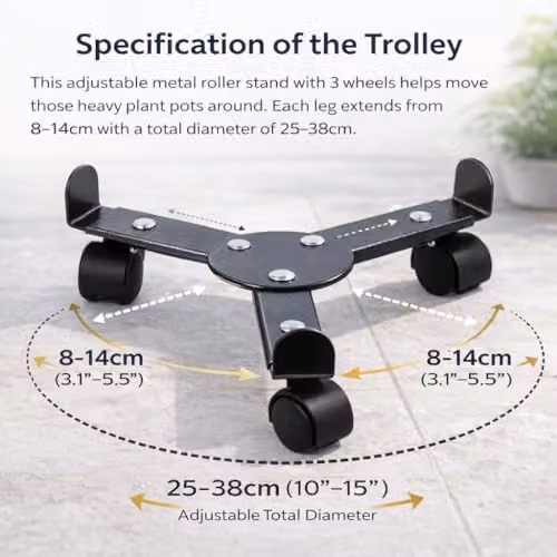 Almineez 2 x Extendable Heavy Duty Steel Plant Pot Caddy Trolley in Grey and Black for 24-38cm Diameter Planters – 2