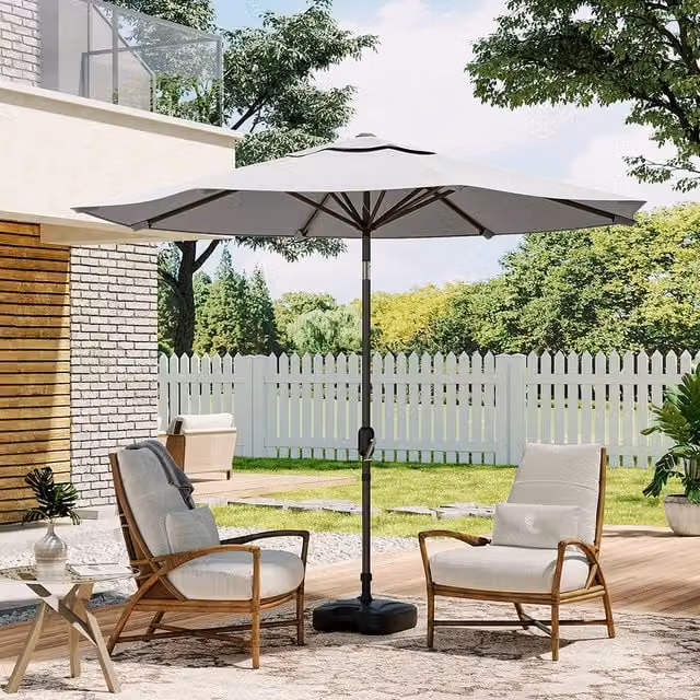 Livingandhome 3m Patio Parasol Outdoor Umbrella Canopy with Square Plastic Stand in Grey