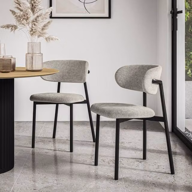 More4Homes Myla Grey Linen Upholstered Dining Chairs Set of 2 – 1