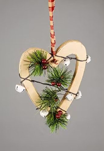 Shatchi Wooden Heart Hanging Decoration in Cream, Beige and White, H 23 x W 18 x D 1.2 cm – 1