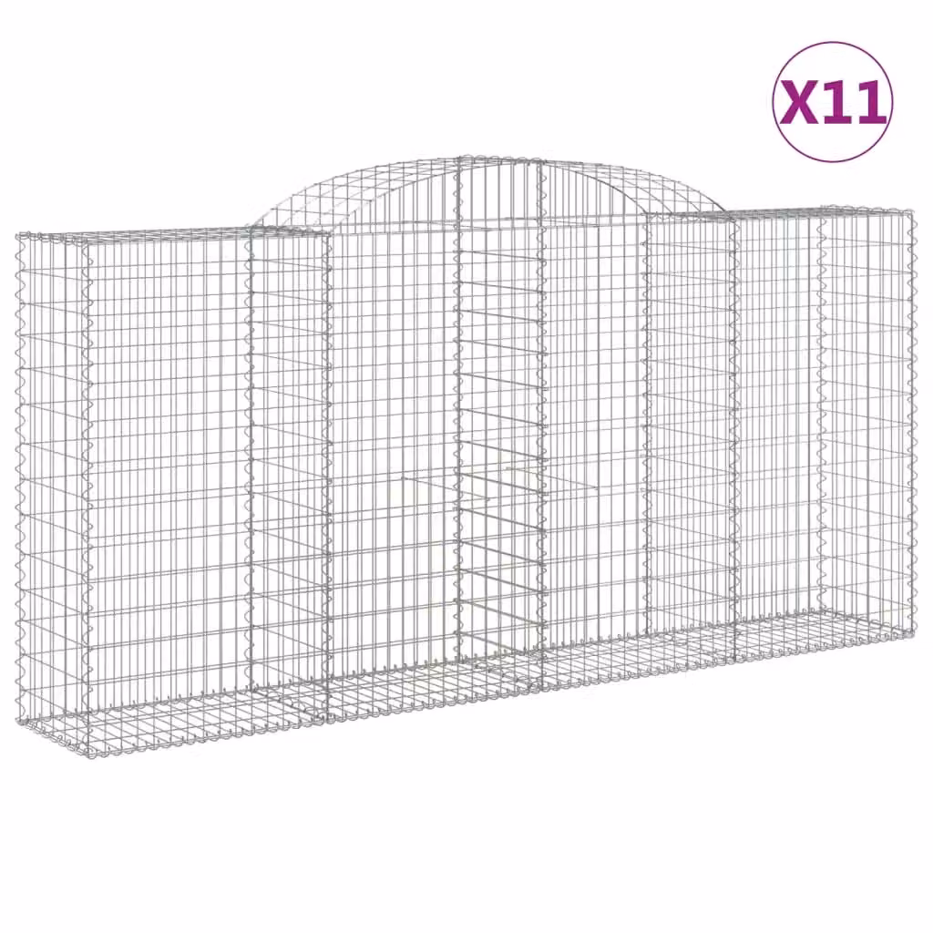 Berkfield Home Arched Gabion Baskets, 11 Piece Set, Silver Galvanised Steel, W: 300 cm, D: 50 cm, H: 140-160 cm – 2
