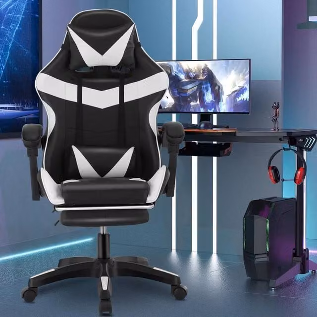 FLAVORA Adjustable Faux Leather Racing Gaming Chair in Black