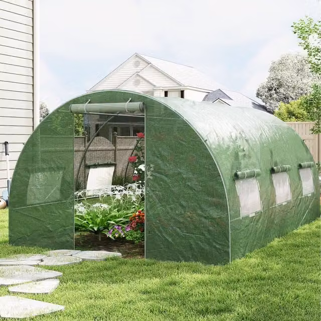 Costway Green Outdoor Walk-in Curved Tunnel Greenhouse with Galvanised Steel Frame, W/D/H: 300 x 200 x 200 cm