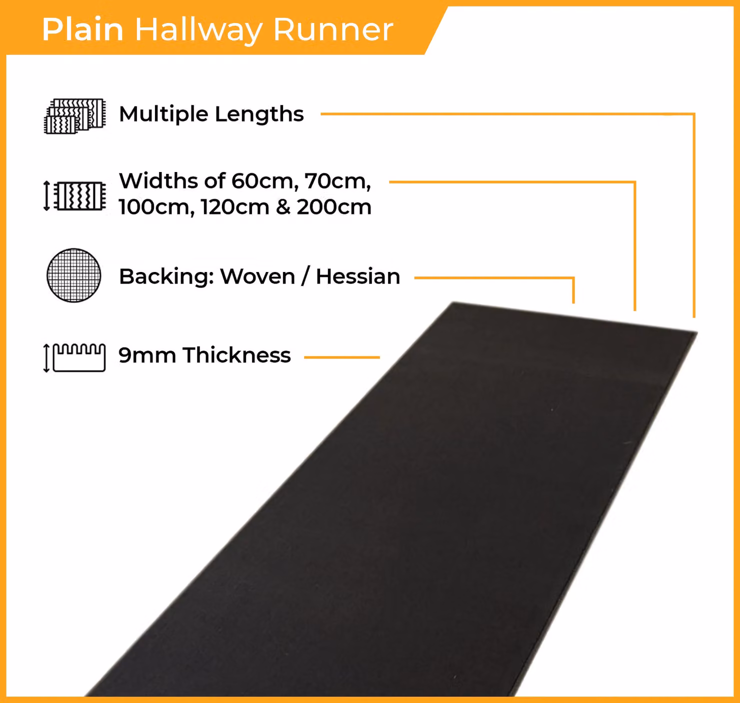 runrug Plain Dark Grey Hallway Carpet Runner, W: 60 cm, L: 390 cm – 2