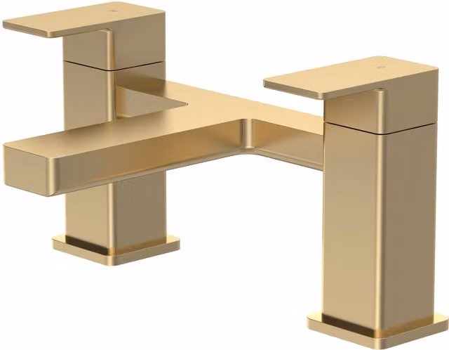 Balterley Square Deck Mounted Bath Filler Tap with Dual Levers in Brushed Brass – 1