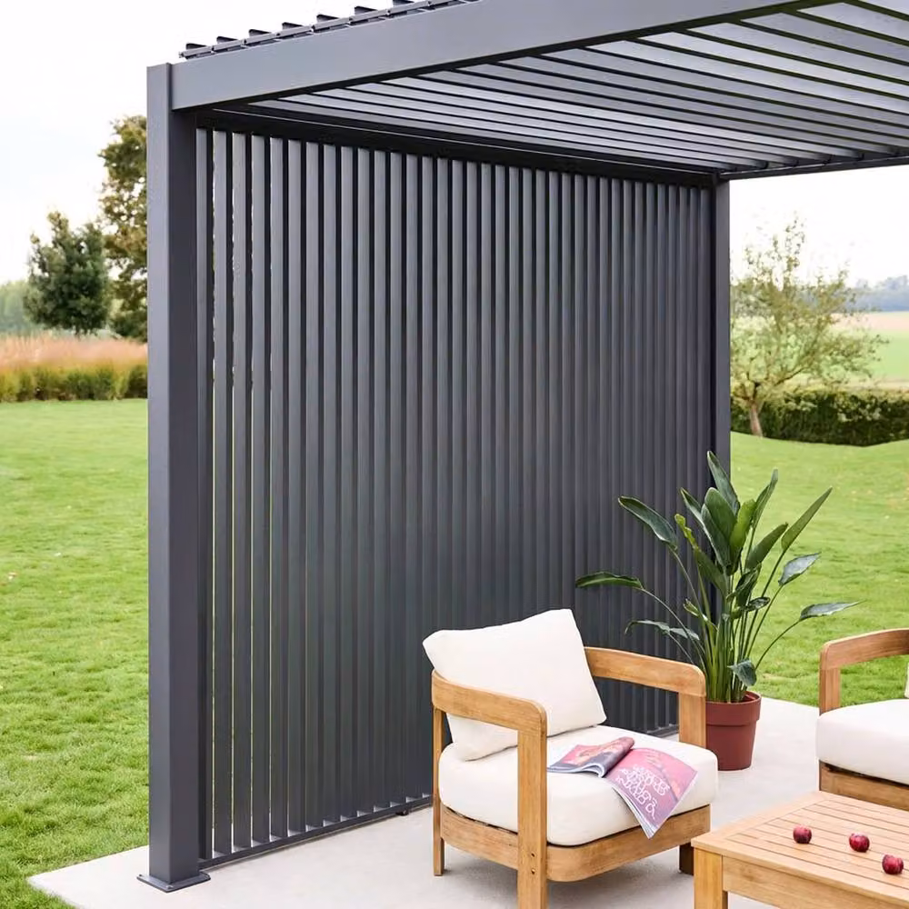 Sweekeek Aluminium Louvered Pergola in Dark Grey, W: 400 cm, D: 300 cm, H: 250 cm, including 3 x 100 cm Vertical Louver Panels – 3